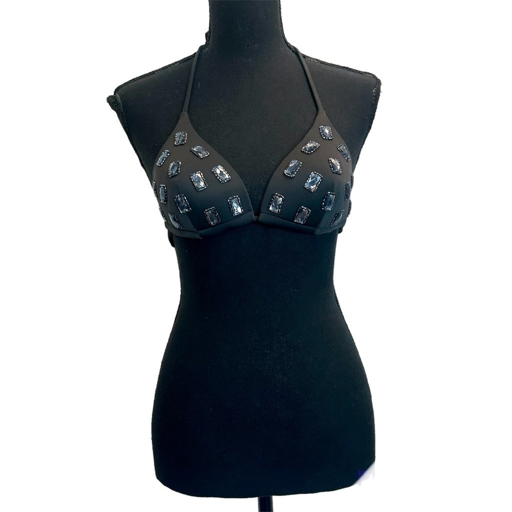 YAMAMAY black beaded gem jewelled embellished bikini top Sz 32B